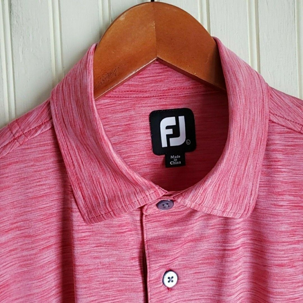 FootJoy Golf Polo Shirt Mens L Pink Heathered Short Sleeve Jersey Knit Logo‎ Top